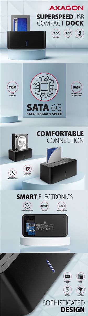 Ladica za disk AXAGON ADSA-SMB USB3.0 - 1x SATA 6G HDD Dock Station