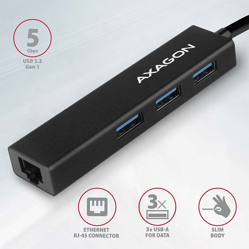 Adapter USB HUB AXAGON HMA-CR3A 3x USB-A + Gigabit LAN, 20cm