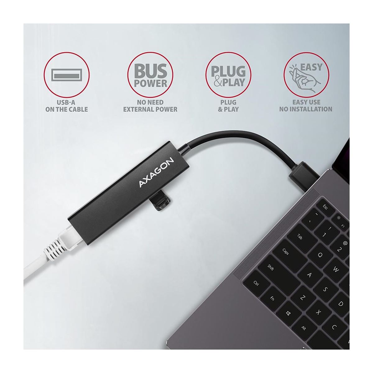 Adapter USB HUB AXAGON HMA-CR3A 3x USB-A + Gigabit LAN, 20cm