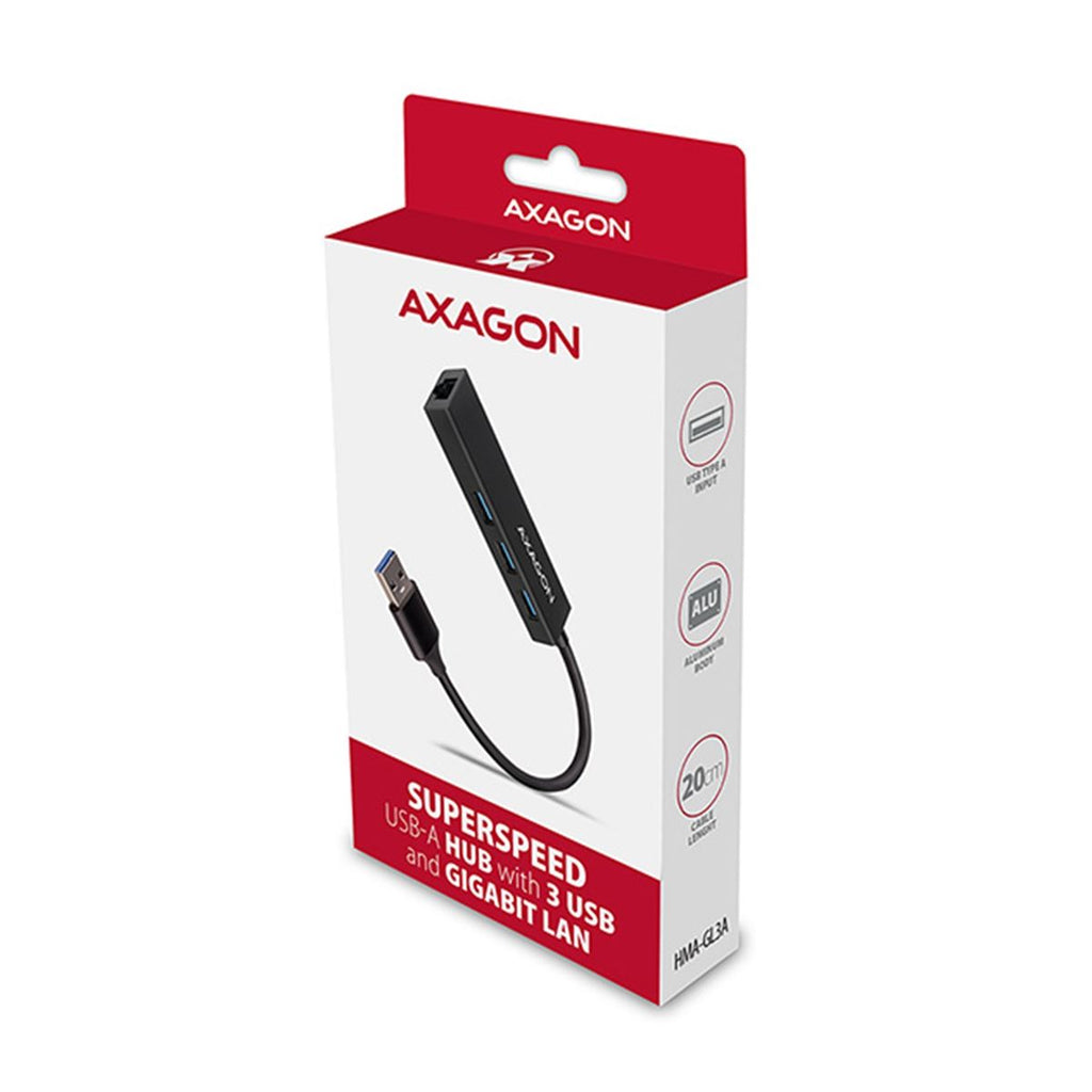 Adapter USB HUB AXAGON HMA-CR3A 3x USB-A + Gigabit LAN, 20cm