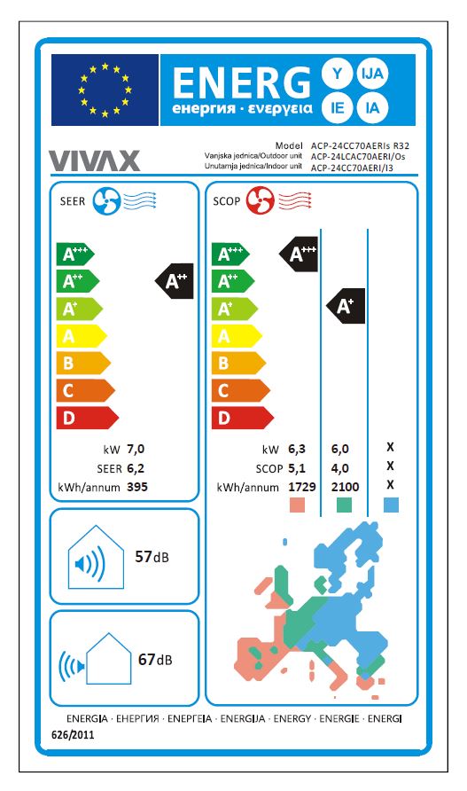 Klima uređaj VIVAX COOL, klima ur.komerc., ACP-24CC70AERI+ R32