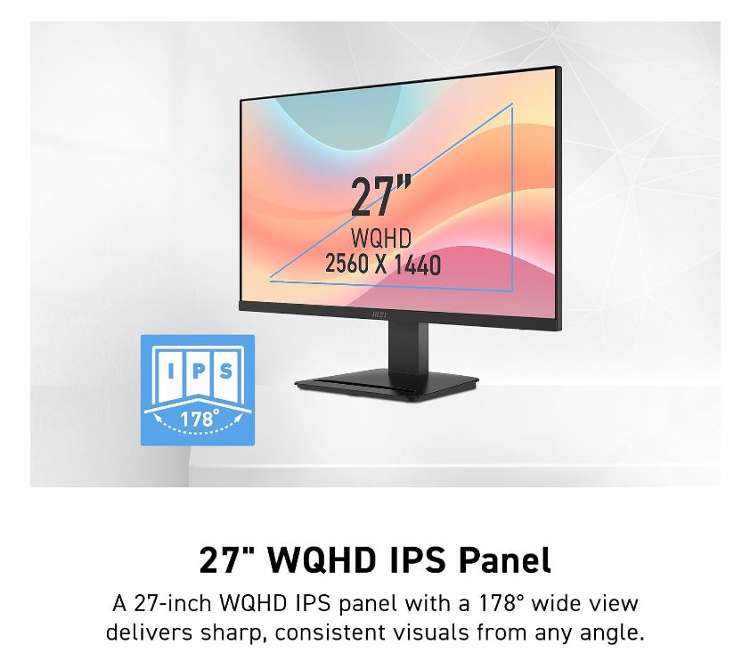 Monitor 27 MSI PRO MP273Q E7 WQHD 75HZ IPS