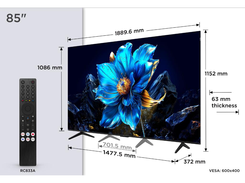 TCL 85"P7K 4K QLED TV 60Hz Google TV
