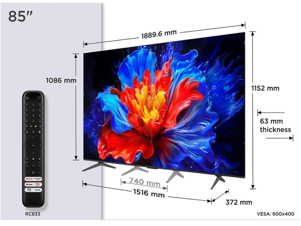 TCL 85"P8K 4K QLED TV 144Hz Google TV