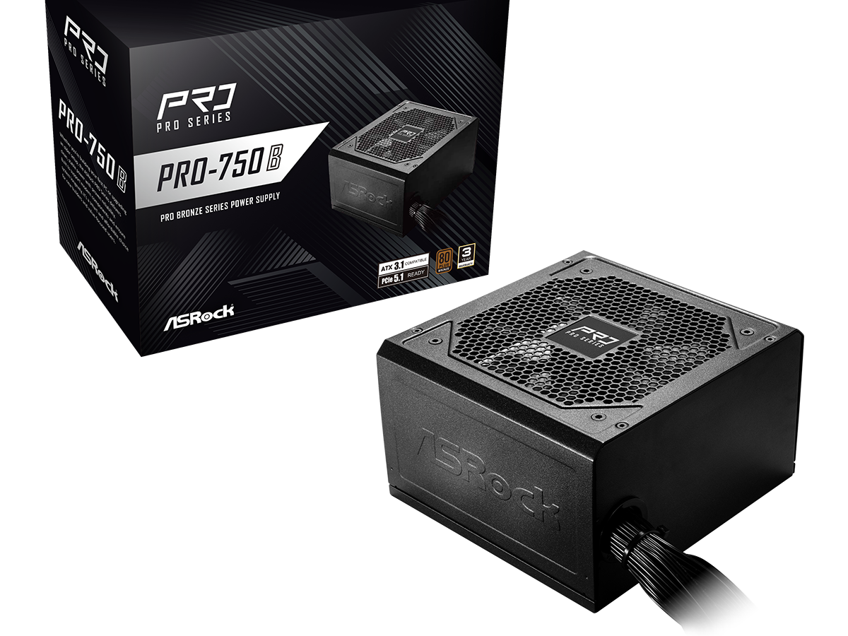 ASRock PSU 750W Bronze, Pro 80PLUS, 120mm fan, ATX 3.1 PCIe 5.1